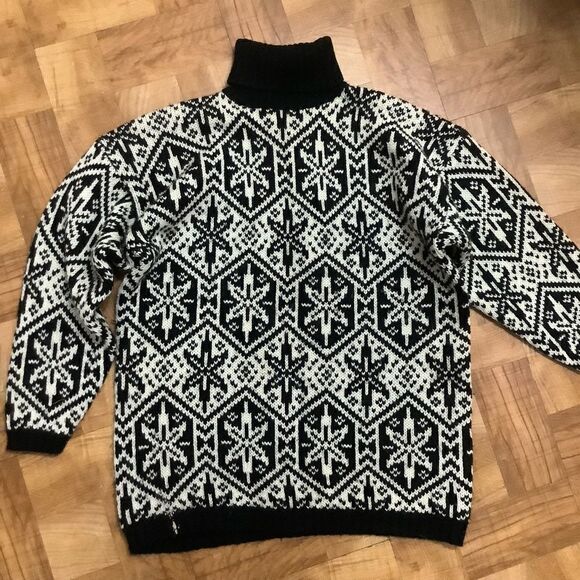 Vintage black and white snowflake tunic turtleneck sweater L - Picture 3 of 3
